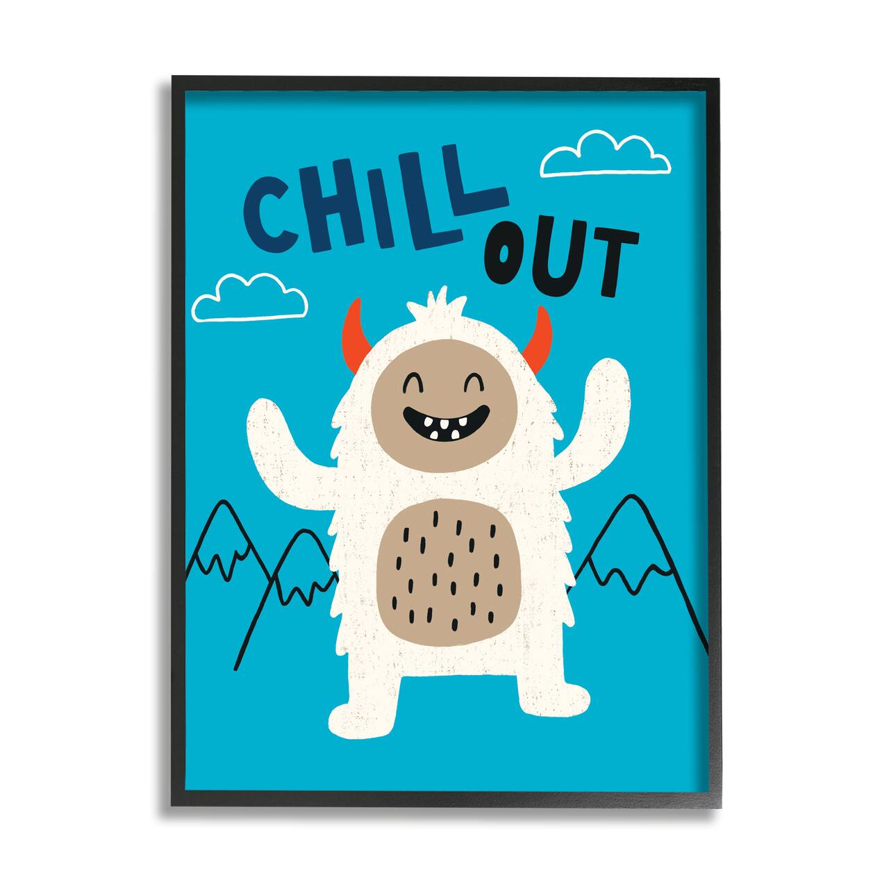 Stupell Industries Chill Out Phrase Abominable Snowman Winter Yeti in Black Frame Wall Art